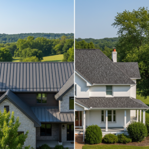 Metal standing seam roof and asphalt shingle roof comparison on Central Kentucky homes