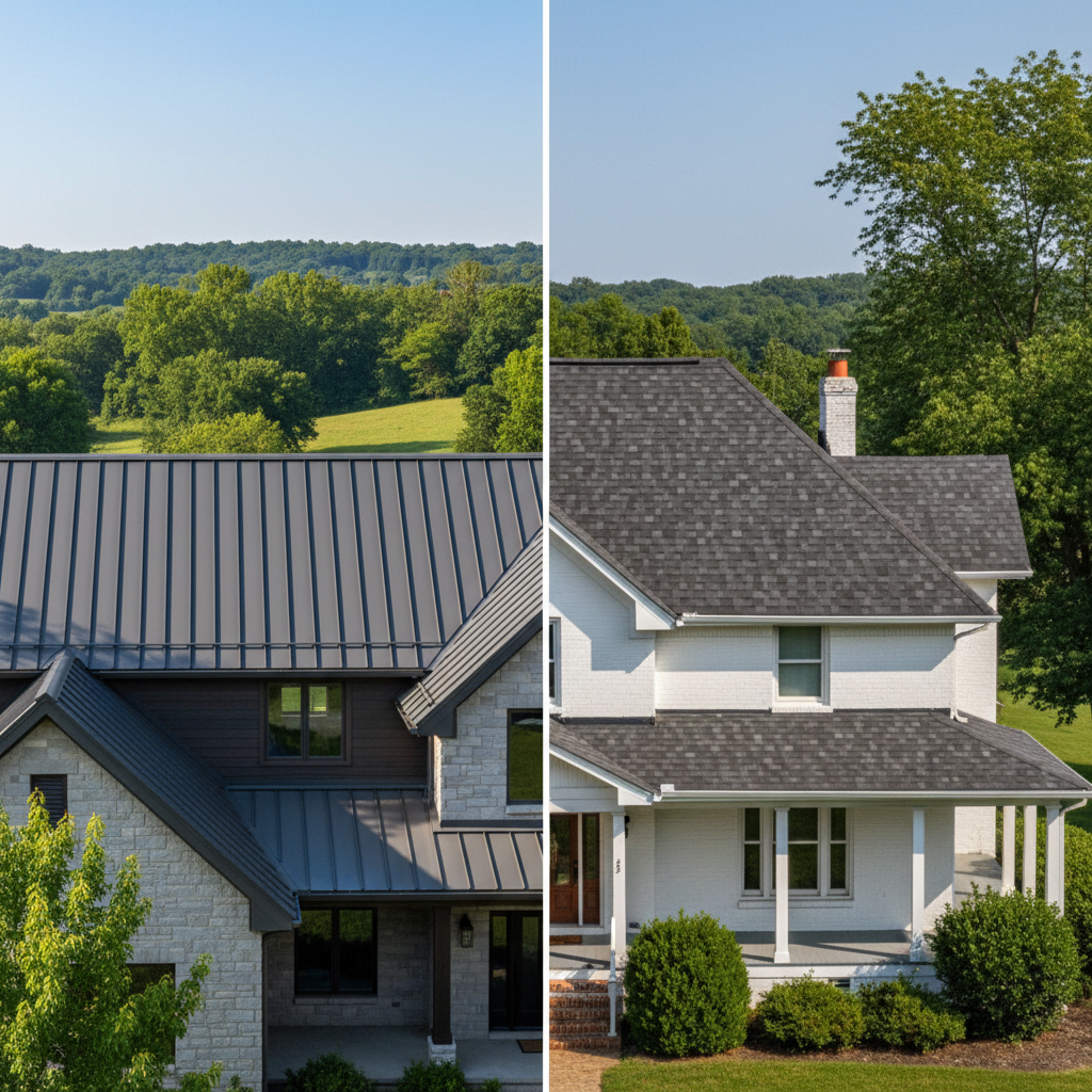 Metal standing seam roof and asphalt shingle roof comparison on Central Kentucky homes